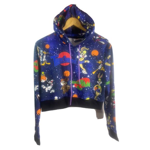Space Jam Tune Squad Crop Top Hoodie Rare Size Juniors XL 44" Chest 18" Length - Picture 3 of 16